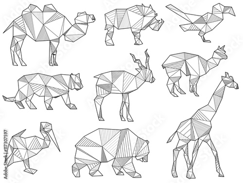 vector set of origami wild animal silhouettes