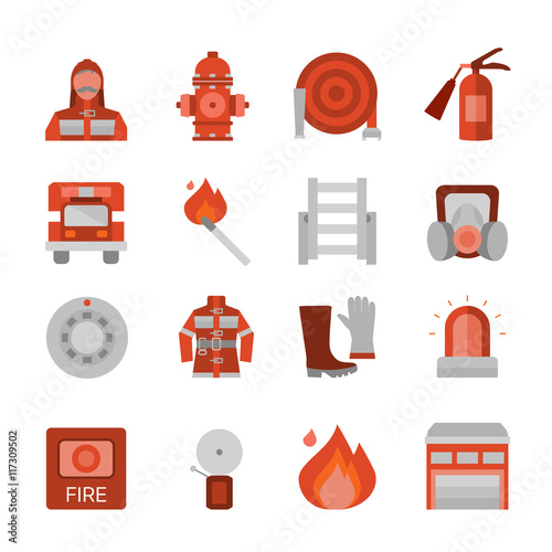 Fire Department Flat Icons Set