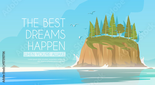Lonely island. Vector illustration.