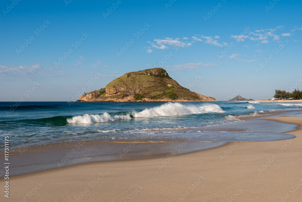 Recreio dos Bandeirantes Beach and Pontal Rock in the Ocean in Rio de Janeiro, Brazil Recreio dos Bandeirantes Beach and Pontal Rock in the Ocean in Rio de Janeiro, Brazil