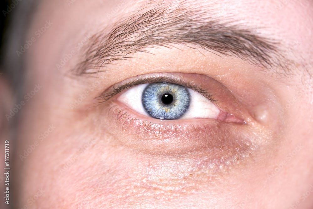 Fototapeta premium Image of man's blue eye close up.