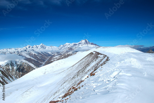 Winter highland view of the Caucasus mountains  Georgia