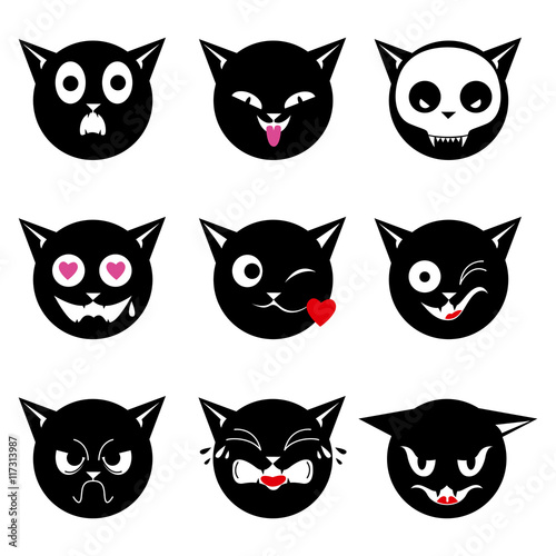 Set of black cat emoticons for Halloween