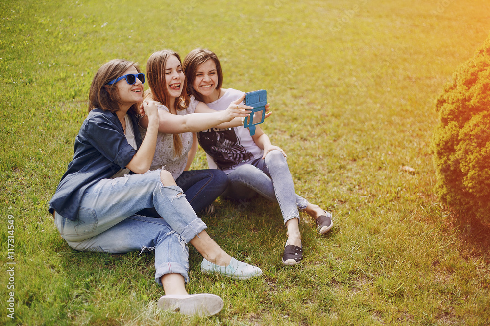 three beautiful girls on walk