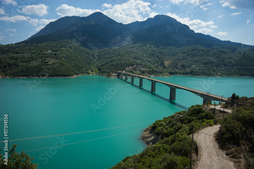 Scenic view from the mountain to Kremaston lake, Evritania, Gree photo