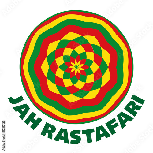 Rasta logo in rastafarian colours, round shape, vector illustration