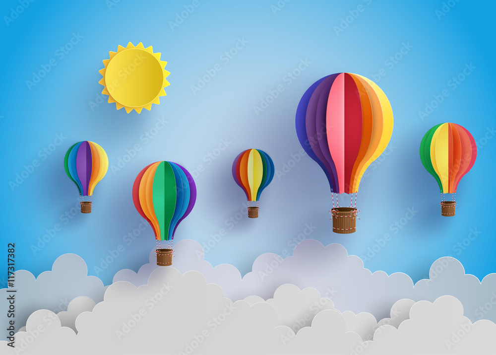 Naklejka premium kolorowy balon na gorące powietrze i chmura.