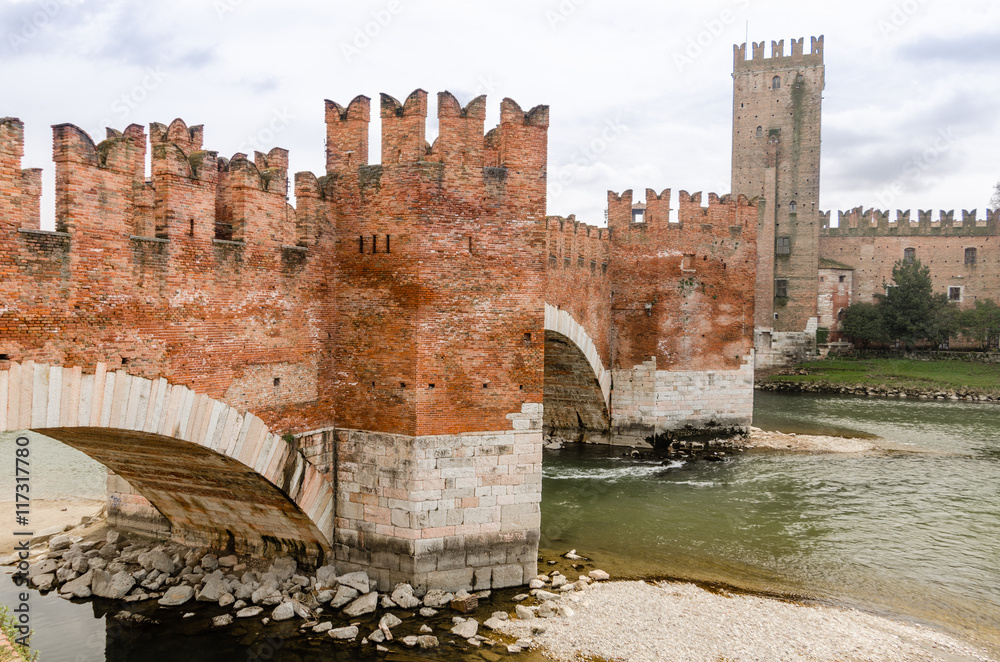 Castelvecchio, bridge and fortress, Adige river, Verona,  Veneto