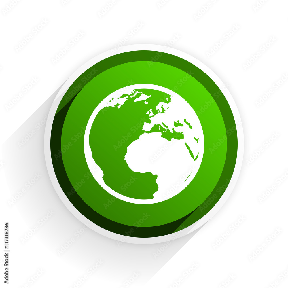 earth flat icon with shadow on white background, green modern design web element
