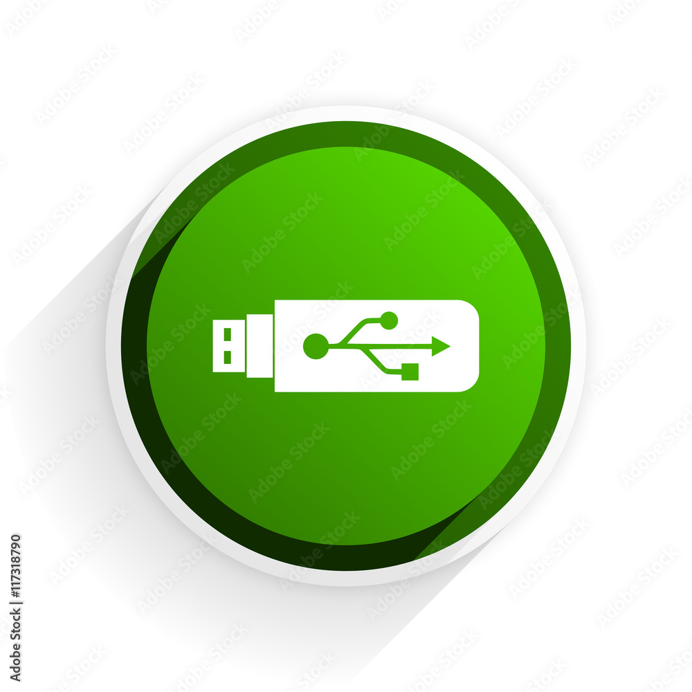 usb flat icon with shadow on white background, green modern design web element usb flat icon with shadow on white background, green modern design web element