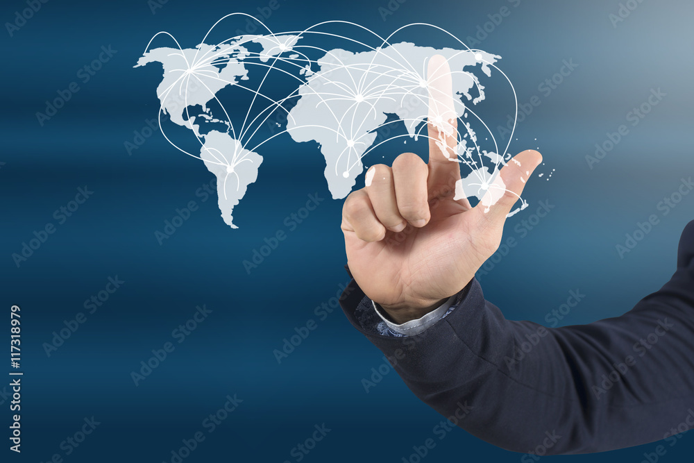 close up business man hand pushing a button on a touch screen in close up business man hand pushing a button on a touch screen in