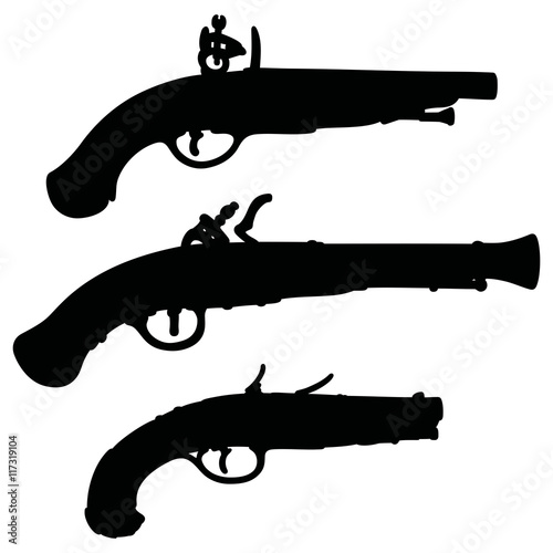 Historical pistols / Hand drawing, vector illustration