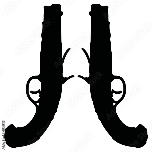 Two historical duel pistols / Hand drawing, vector illustration