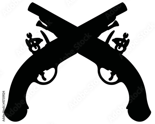 Two historical duel pistols / Hand drawing, vector illustration