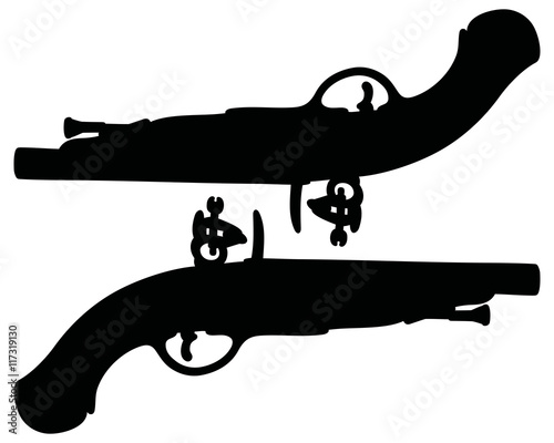 Two historical duel pistols / Hand drawing, vector illustration