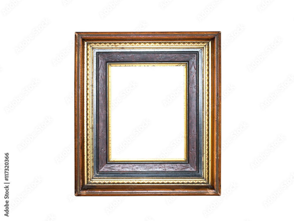 Fototapeta premium Old golden picture frame on white background