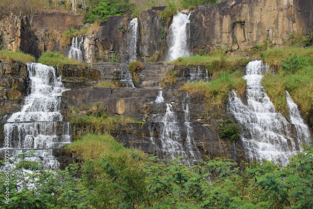 tropical cascading Pongour waterfall near dalat, vietnam