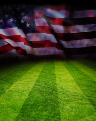 Football field with American flag background