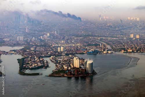 Aerial view of Jakarta, the capital of Indonesia. Air pollution