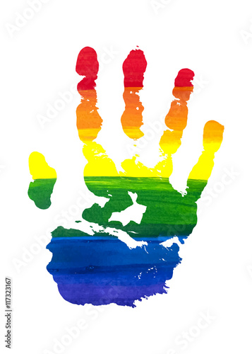 Human grunge rainbow gouache handprint