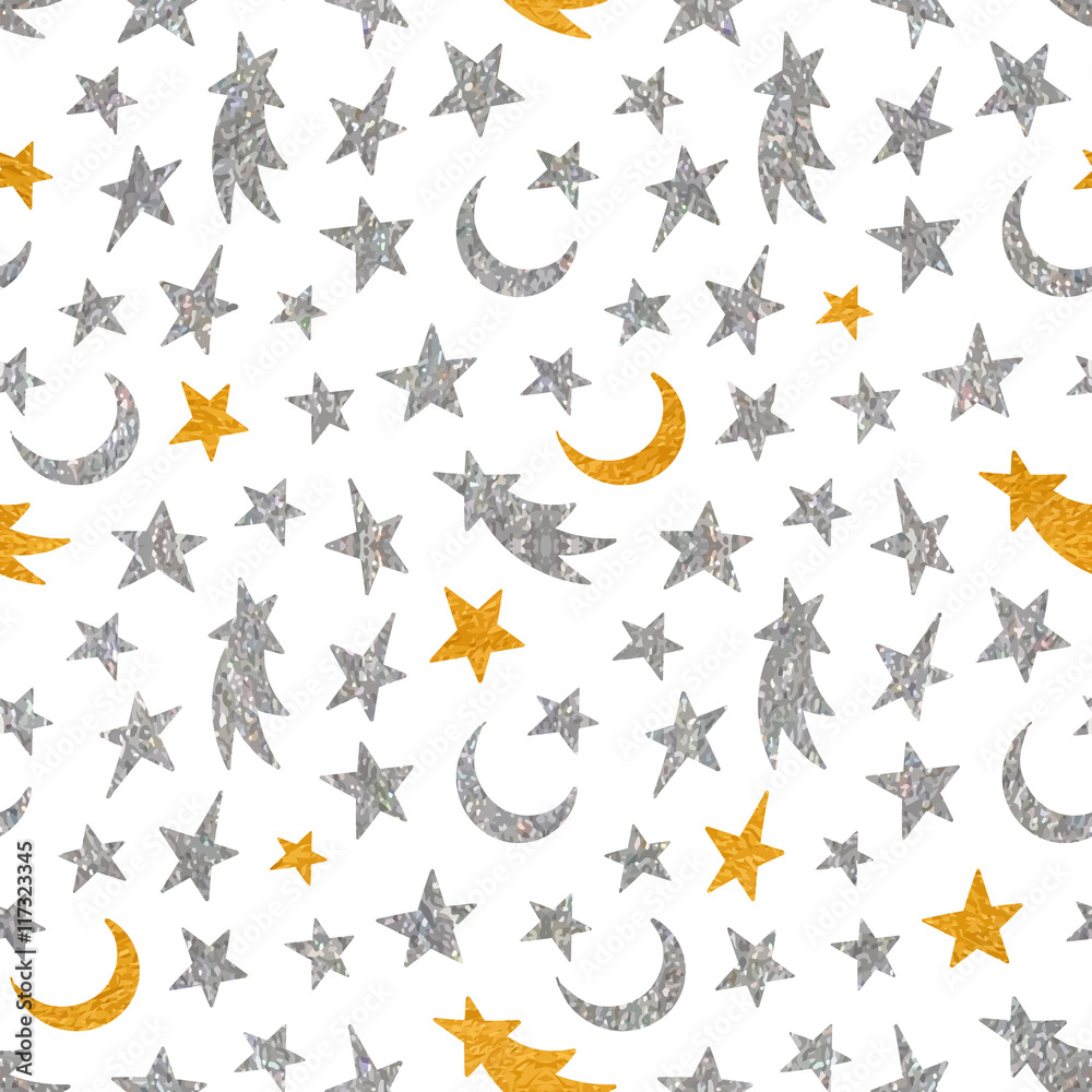 Fototapeta premium Gold and silver textured cosmic seamless pattern