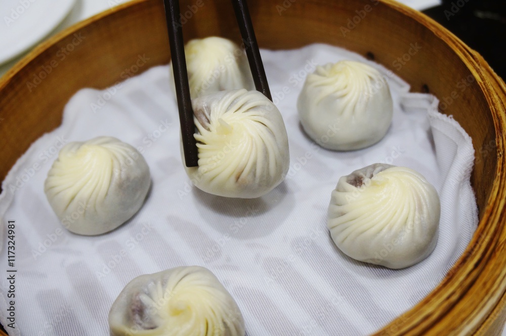 Basket of Chinese red bean paste steamed dumplings Basket of Chinese red bean paste steamed dumplings