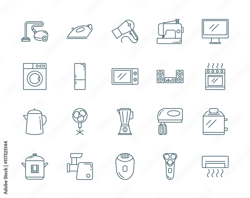Household appliances vector icons set modern line style Household appliances vector icons set modern line style