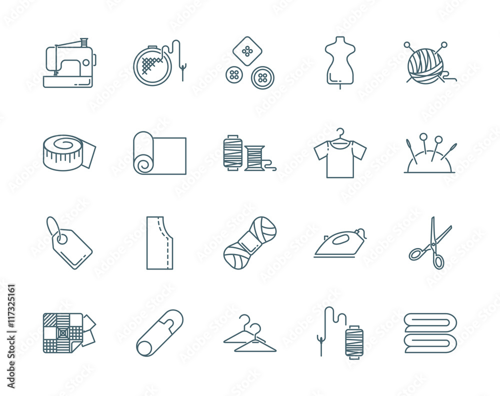 Fototapeta premium Sewing vector icons set modern line style