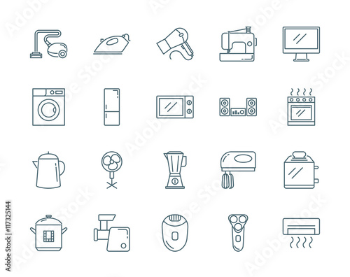 Household appliances vector icons set modern line style