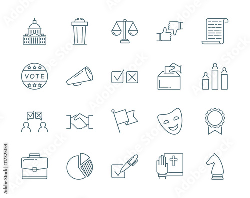 Politics and election vector icons set modern line style
