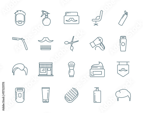 Quadro em tela Barber vector icons set modern line style