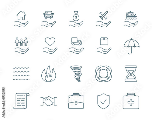 Insurance vector icons set modern line style