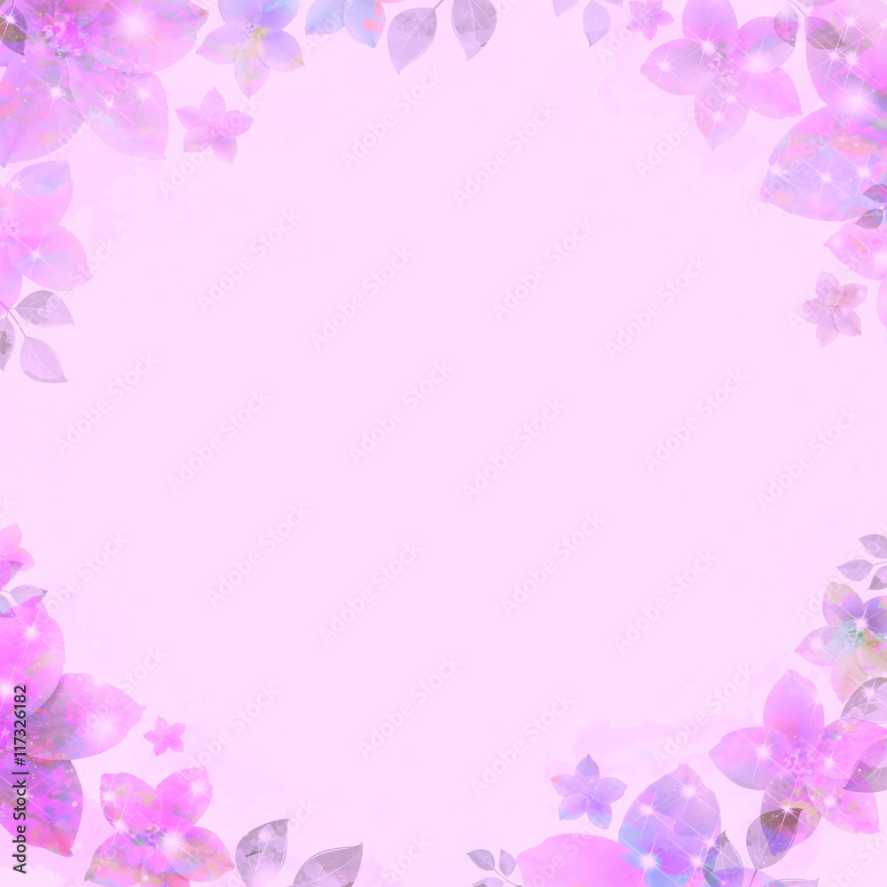 Ancient water color vignette, flickering flowers, purple