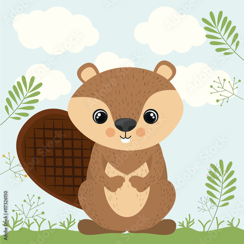 beaver cute wildlife icon vector isolated graphic