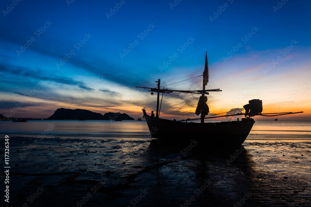 Silhouette of  fishing boat in thailand
