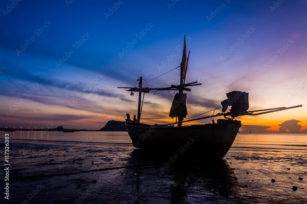Silhouette of  fishing boat in thailand