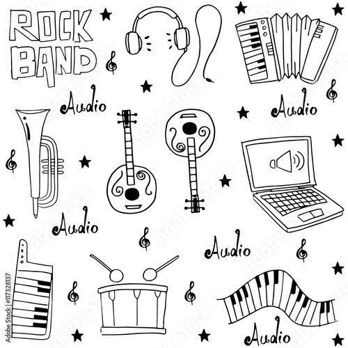 Music element doodles pack hand draw