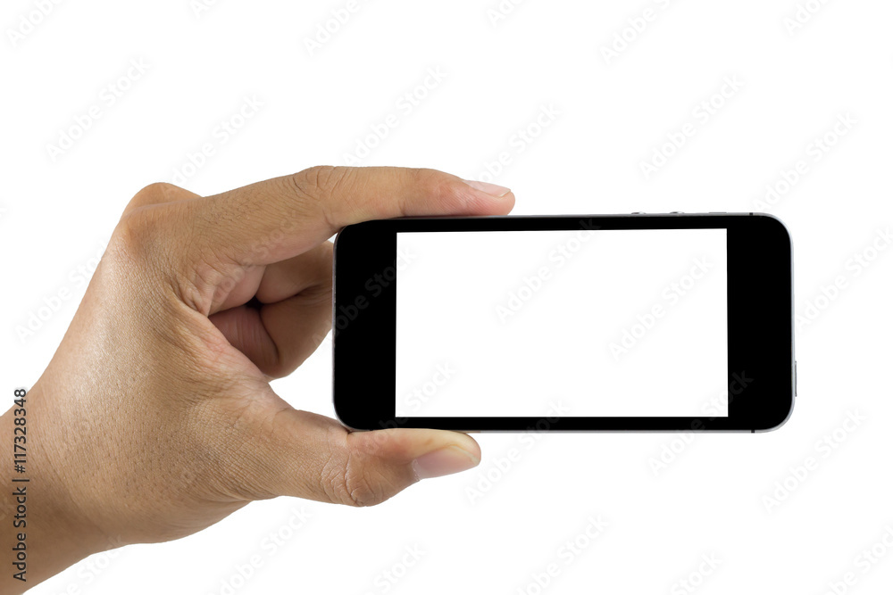 Hand holding smart phone isolated on white background with clipping path. Smart phone with blank screen and can be add your texts or others on smart phone.Smart phone concept. Hand holding smart phone isolated on white background with clipping path. Smart phone with blank screen and can be add your texts or others on smart phone.Smart phone concept.