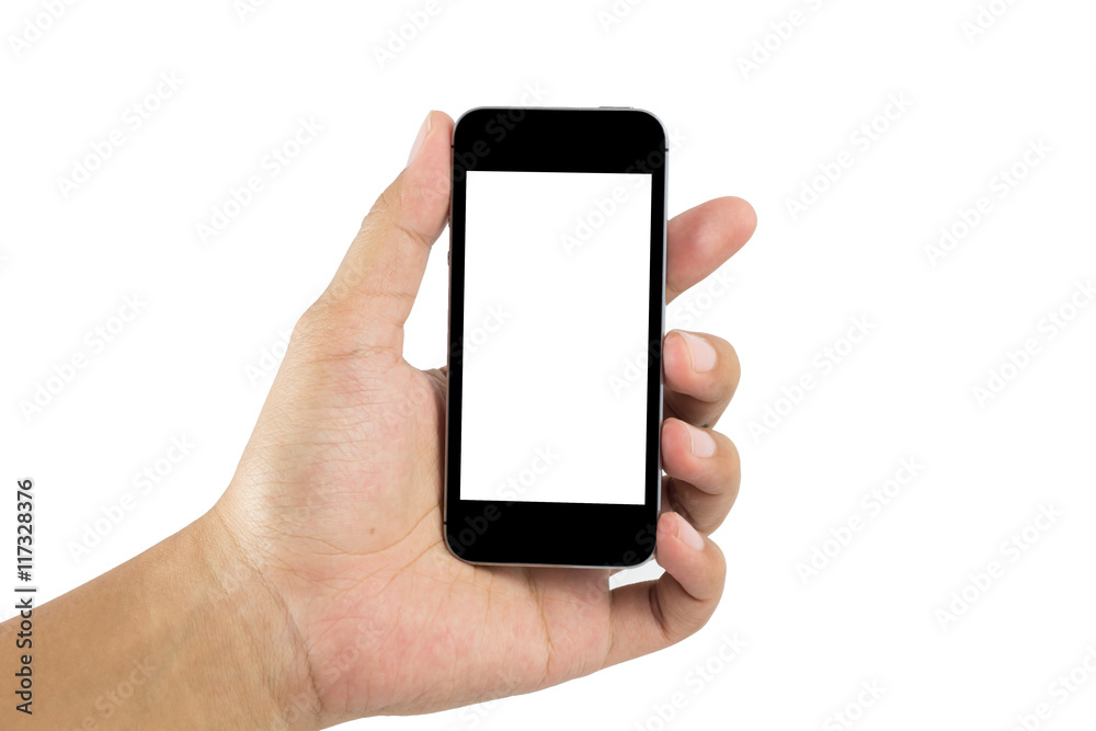 Hand holding smart phone isolated on white background with clipping path. Smart phone with blank screen and can be add your texts or others on smart phone.Smart phone concept. Hand holding smart phone isolated on white background with clipping path. Smart phone with blank screen and can be add your texts or others on smart phone.Smart phone concept.
