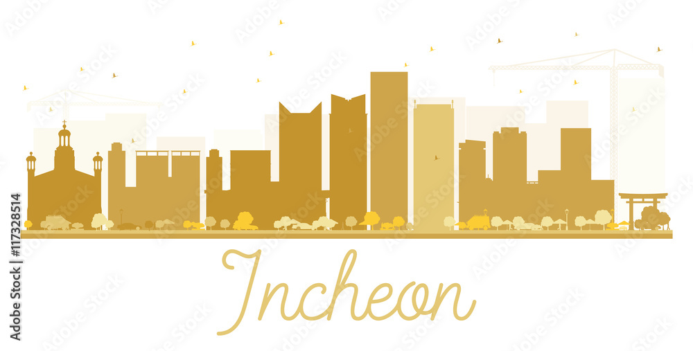 Incheon City skyline golden silhouette. Incheon City skyline golden silhouette.