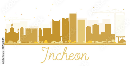 Incheon City skyline golden silhouette.