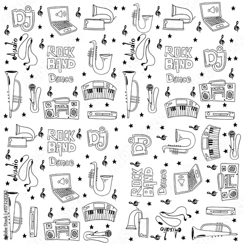 Music doodles on white backgrounds vector art