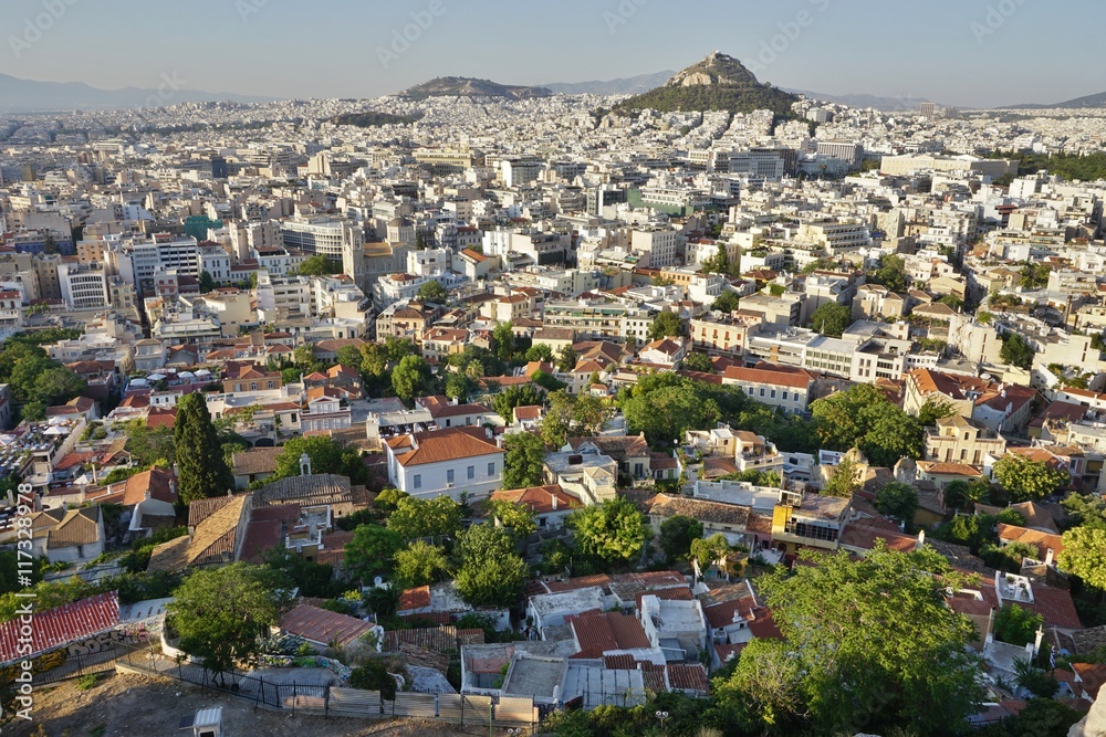 View of central downtown Athens  from the ancient Greek Acropolis
