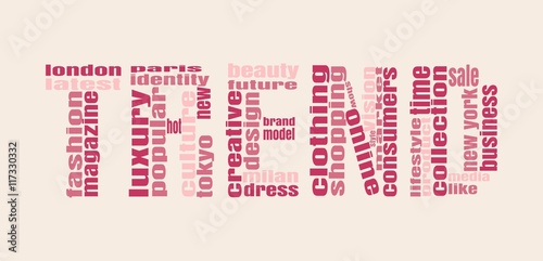Trend word consist of relative words. Fashion Keywords Tag Cloud.