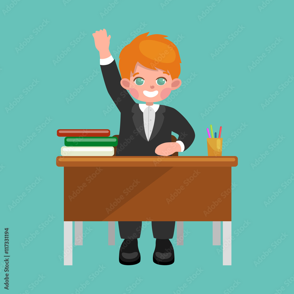 little boy sitting at the table with notebooks and books, learning back to school concept little boy sitting at the table with notebooks and books, learning back to school concept