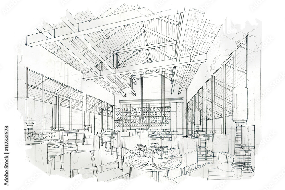 sketch stripes all day & restaurant , black and white interior design. sketch stripes all day & restaurant , black and white interior design.