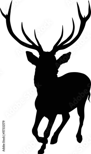 black running deer with large antlers