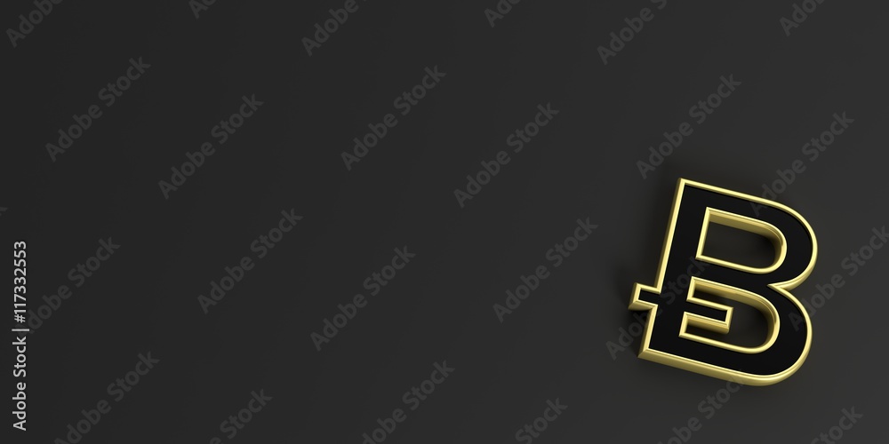 Bitcoin symbol on black background - copy space.. 3d illustration	