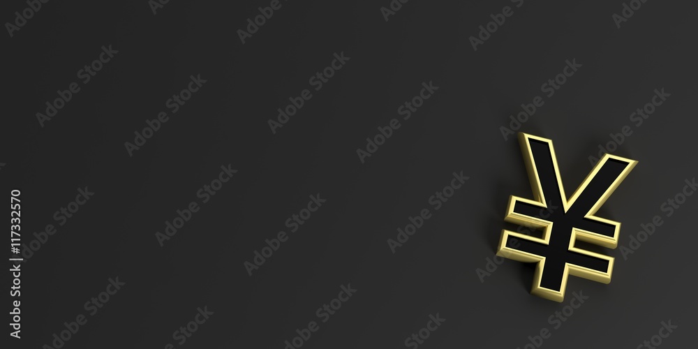 Obraz premium Yen yuan symbol on black background. 3d illustration