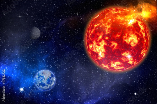 Fototapeta Naklejka Na Ścianę i Meble -  Earth and the Sun - Elements of this Image Furnished By NASA